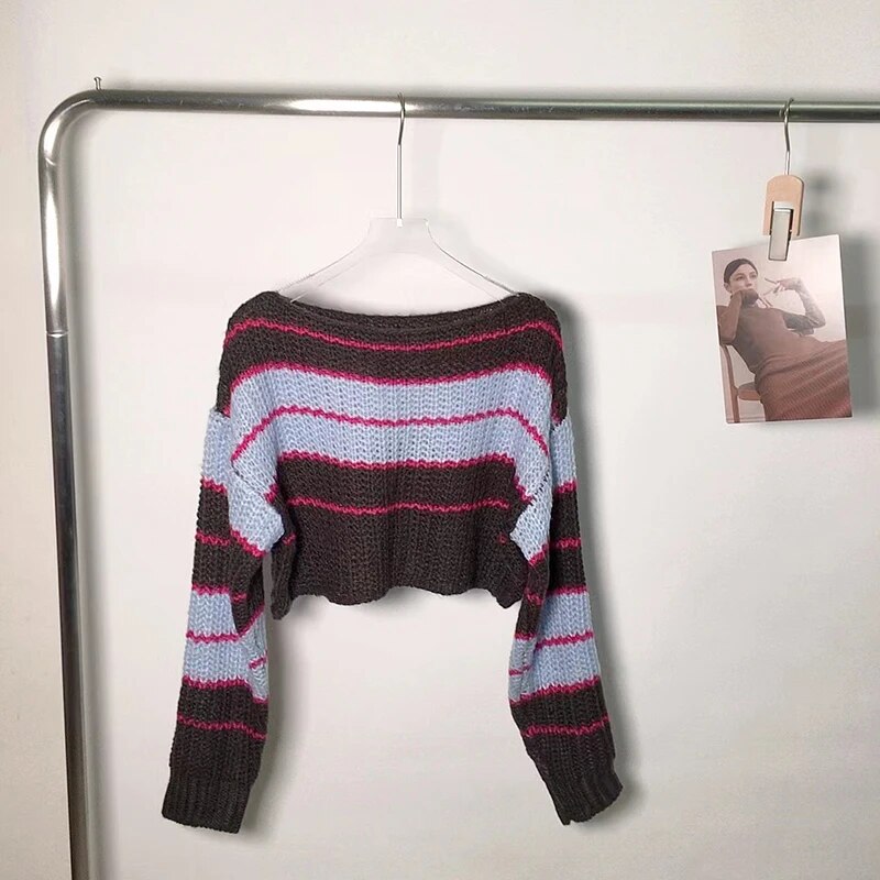 maoxiangshop Rainbow Sweater Women Super Soft Stretchy Multicolor Striped Knit Striped Jumper Pullover Female Spring Autumn Knitwear