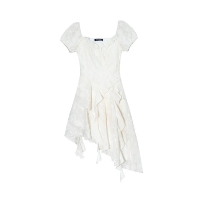 Elegant Solid Irregular Ruffles Dresses For Women Chiffon Y2K Slash Neck Gothic Party Birthday Vintage One Piece Vestidos