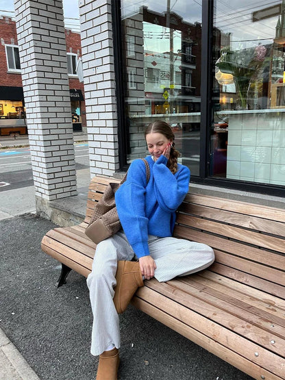 maoxiangshop -  Solid Round Neck Long Sleeved Sweater Women Loose Warm Knitwear Pullover Autumn Winter Fashion Female Commuter Jumper