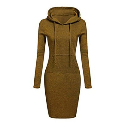 maoxiangshop Women Hoodies Winter Dresses Women Solid Color Long Sleeve Sweatshirts Bodycon Autumn Dress Women Robe Femme Knee Length Dress