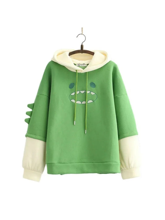 maoxiangshop Women Hooded Sweatshirt Casual Loose Long Sleeve Cartoon Embroidery Hoodies Female Winter Fleece Thick Pullover
