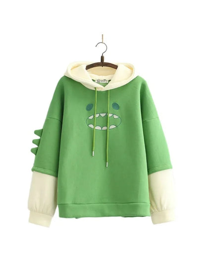 maoxiangshop Women Hooded Sweatshirt Casual Loose Long Sleeve Cartoon Embroidery Hoodies Female Winter Fleece Thick Pullover