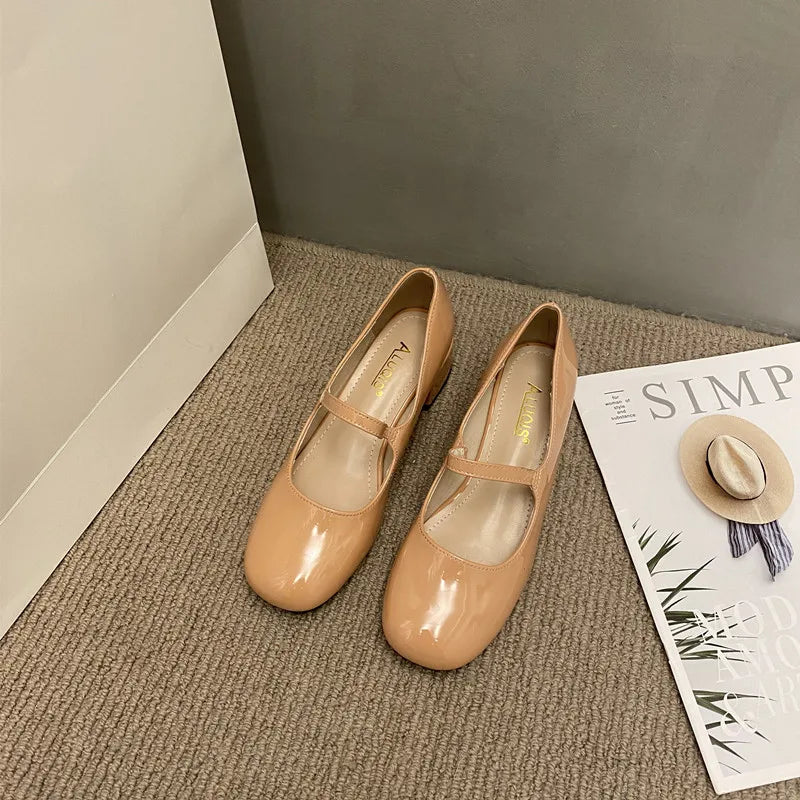 maoxiangshop -  Spring Autumn Britain Style Woman Pumps French Thick Heel Square toe Mary Janes Femme Punk Girls Shoes Moccasins