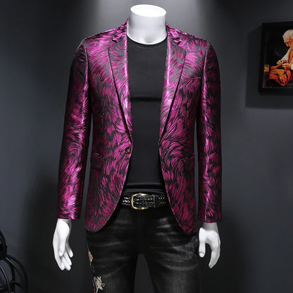 maoxiangshop Luxury Men Jacquard Slim Fit Blazer Stage Performance Metal Gold Yarn Casual Suit Jacket Formal Stage Costumes