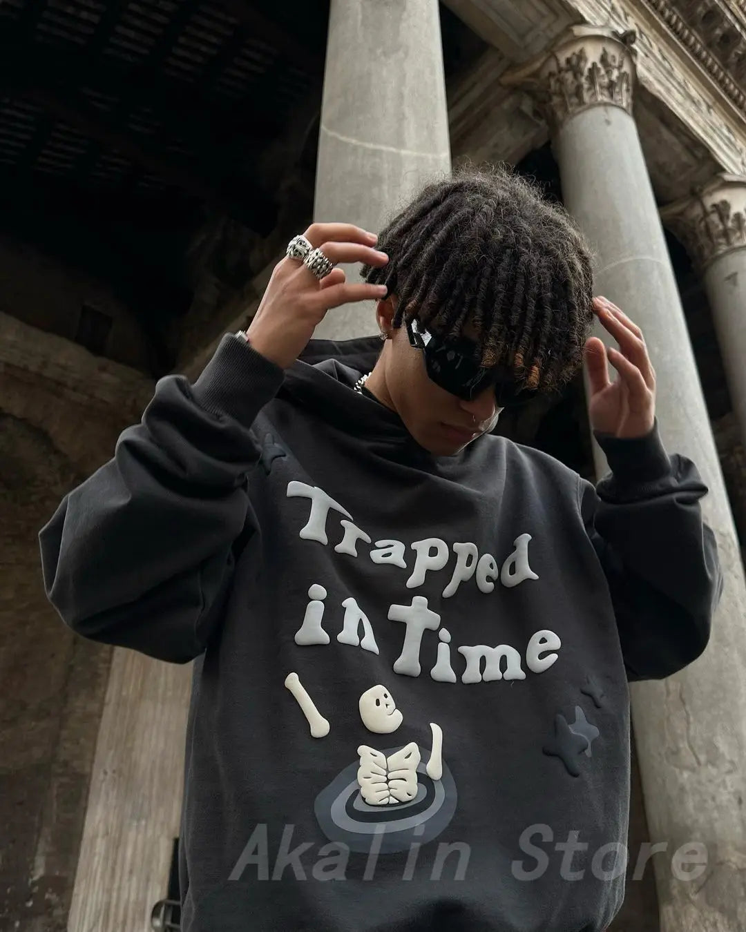 maoxiangshop Harajuku 3D Skull Puff Print Hoodies Oversized Streetwear Men High Quality Cotton Liner Sweatshirt Top Women Couples Y2k Clothes
