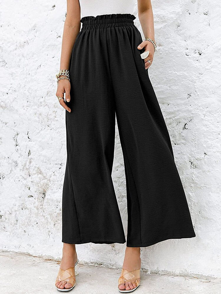 maoxiangshop Autumn Summer Fashion Cotton Linen Pants Women Solid Fungus Edge High Waist Women's Trousers Wide Leg Casual Pants