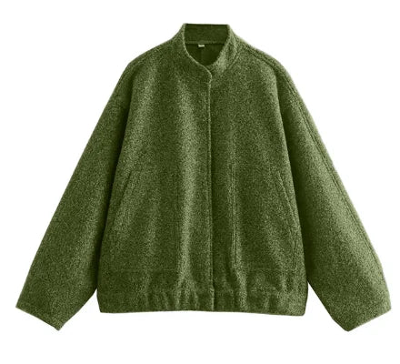 maoxiangshop -  Solid Bombers Jackets Coat For Women Loose Long Sleeve With Button Outwear Tops Autumn Fashion Casual Female Pocket Jacket