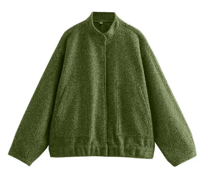 maoxiangshop -  Solid Bombers Jackets Coat For Women Loose Long Sleeve With Button Outwear Tops Autumn Fashion Casual Female Pocket Jacket