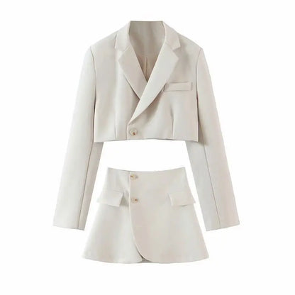 maoxiangshop  -  One Button Small Suit+high Waisted Skirt Set For Women 2024 Spring Autumn New Fashion Female Clothing