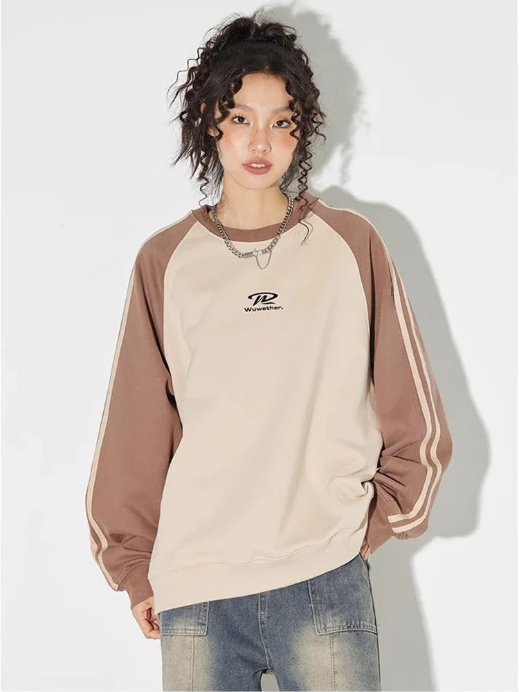 maoxiangshop2 Vintage V Neck Sweatshirt Women Korean Fashion Streetwear Kpop Pullover Casual Harajuku Grunge Cotton Top Autumn Winter