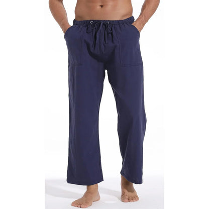 maoxiangshop New Men's Casual Linen Pants Solid Color Breathable Yoga Cotton Trousers Male Casual Elastic Waist Drawstring Fitness Pants