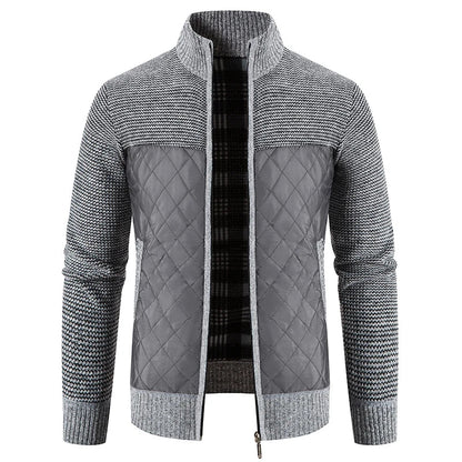 maoxiangshop Men Sweater Jacket Fashion Winter Coat Fleece Hoodies High Quality Luxury Checkered Hooded Knit Cardigan Male Outer Wear