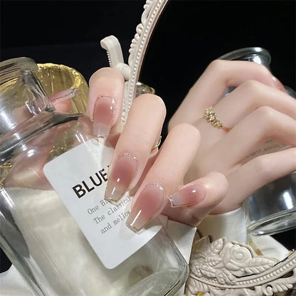 maoxiangshop 24pcs Wearable Pink Press On Fake Nails Tips With Glue false nails design Butterfly Lovely Girl false nails With Wearing Tools