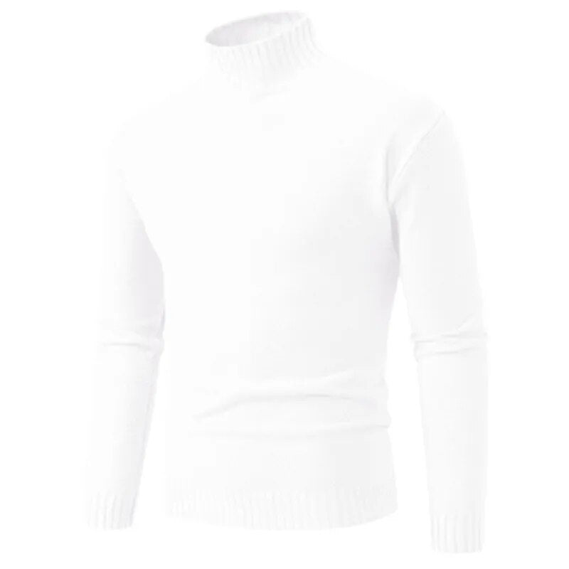 maoxiangshop Autumn Winter Men’s Mock Neck Pullovers Knitted Sweater Solid Color Slim Fit Fashion Pullover Sweater Men Casual Clothing