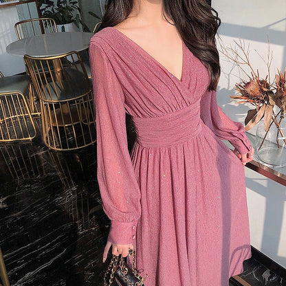 maoxiangshop Vintage Sexy Maxi Dresses for Women Party Sequin Midi Dress Female Casual Chiffon Slim Korean Woman Dress Elegant Autumn