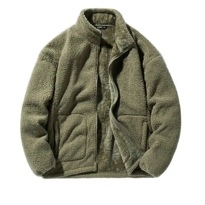 maoxiangshop Winter Fleece Jackets Men Solid Color Loose Casual Warm Coat Mens Stand Collar Outerwear Jacket Harajuku Streetwear Plus Size