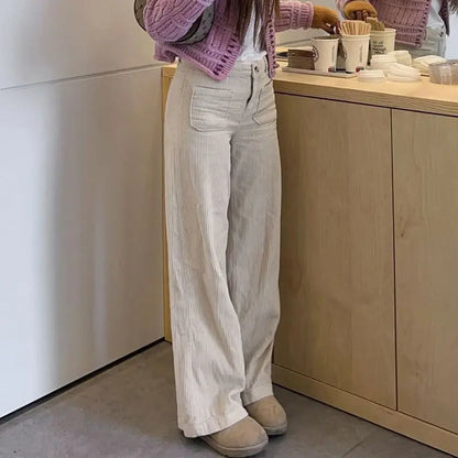 maoxiangshop  -  Autumn Baggy Corduroy Pants Woman Korean Fashion Office Lady Basic Casual Wide Leg Trousers Winter New Pantalones