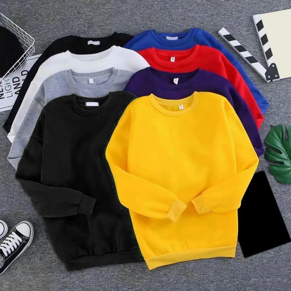 maoxiangshop Harajuku Sweatshirts Men's Autumn Korean Solid Color Fleece Oversized Pullovers Casual O Neck Basic Tops Hip Hop Streetwear