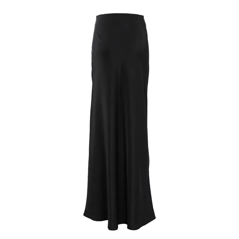 maoxiangshop  -  Autumn Lady Black Skirts Elegant Women Imitation Acetate Satin Black Skirt Women Commuter Satin Dape Fishtail Long Skirts