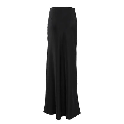 maoxiangshop  -  Autumn Lady Black Skirts Elegant Women Imitation Acetate Satin Black Skirt Women Commuter Satin Dape Fishtail Long Skirts