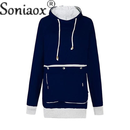 maoxiangshop Zipper Splice Loose Large Pockets Drawstring Hooded Sweatshirt Female Autumn Winter Warm Hoodie Women Thickened Long Sleeve Tops