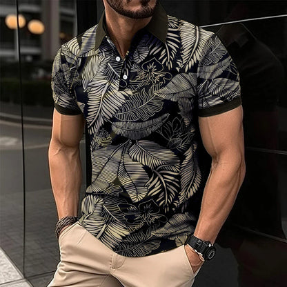 maoxiangshop 2024 Summer Best-Selling Men's Polo Shirt Lapel Printed Men's Clothing Stripes Polo Shirt Casual Sports Men's Shirt