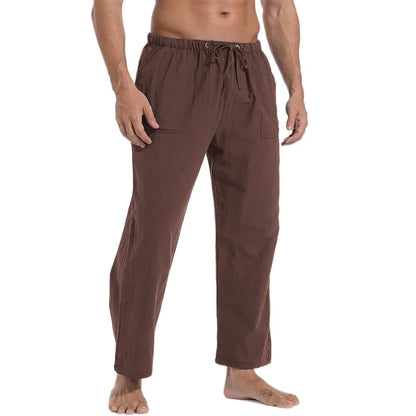 maoxiangshop New Men's Casual Linen Pants Solid Color Breathable Yoga Cotton Trousers Male Casual Elastic Waist Drawstring Fitness Pants