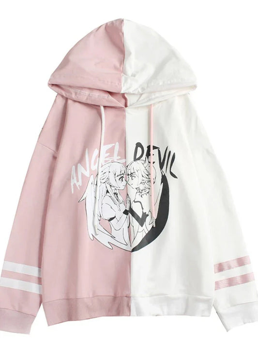 maoxiangshop Kawaii Women Hooded Hoodies Long Sleeve Lovely Patchwork Cute Girls Sweet Sweatshirt Female Pullovers