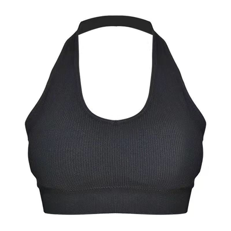 Fashion Sexy Halter Backless Bra Camisole for Women Wire Free Sport Bra Top Suspenders Solid Crop Tops Shockproof Vest Lingerie