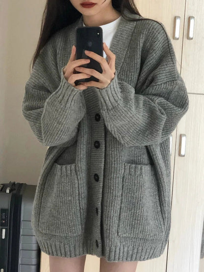 maoxiangshop Autumn Winter Women Cardigan Sweater Coats Fashion Female Long Sleeve V-neck Loose Knitted Jackets Casual Sweater Cardigans