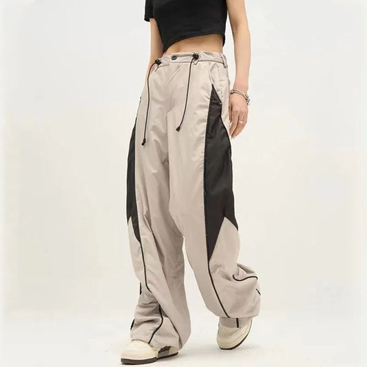 Harajuku Oversize Jogging Sweatpants Women Streetwear Hip Hop Wide Leg Drawstring Contrast Color Baggy Casual Sports Trousers
