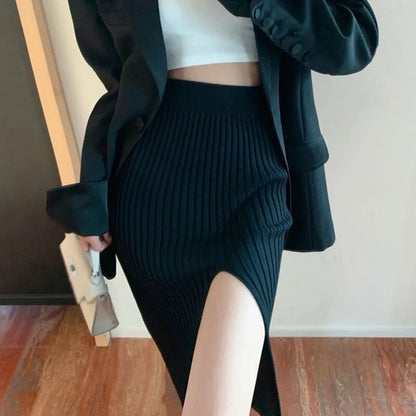 maoxiangshop Women's Split Half Skirt Slim Fit Knitted Sexy High Waist Dress