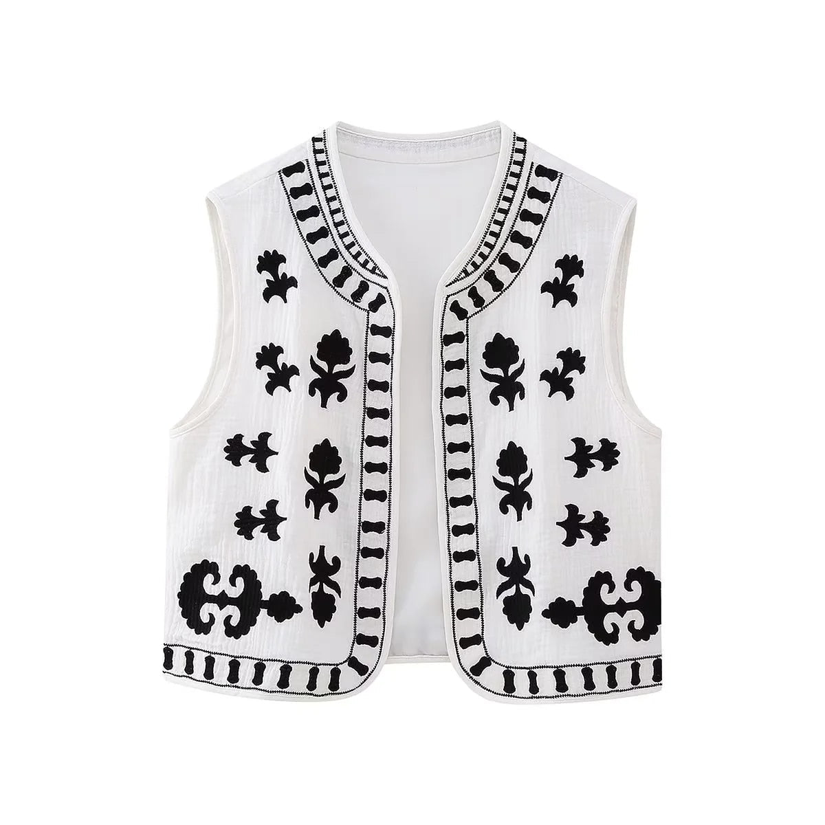 maoxiangshopWomen Fashion Y2k Vintage Floral Embroidery Vest Top V Neck Loose Casual Summer Woman Short Cardigan Waistcoat Chic Tops