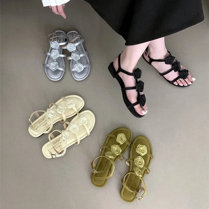 maoxiangshop  -  2024 Summer New Open Toe Sandals Women Roman Style Cute Flat Sandals for Women Chunky Low Heel Wedge Design Elegant Dress Shoes