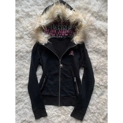 maoxiangshop  -  Y2k Warm with Fur Collar Short Fashion Sweatshirts Winter Long Sleeved Couple Tops Solid Zip Up Slim and Versatile Hoodies women
