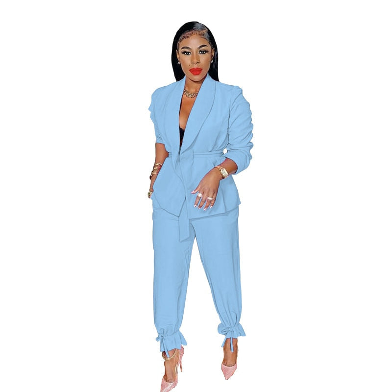 maoxiangshop Causal Solid Two Piece Set Women Fashion Two Piece Outfit Long Sleeve Open Coat Pencil Pants Suit Women Work Suits