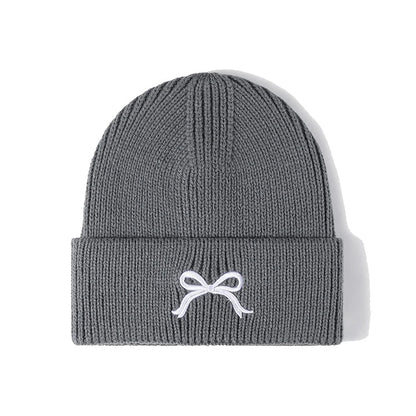 maoxiangshop  -  Winter Knitted Hat for Women Girls Bow Embroidery Woolen Beanies Korean Y2K Bowknot Hip Hop Caps Thick Elastic Ear Warmer Bonnet