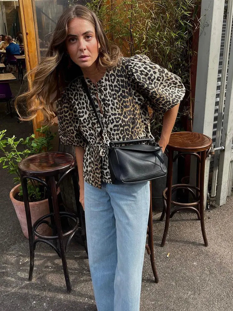 maoxiangshopWomen Casual Round Collar Plaid Bow Lace Up Shirt Elegant Loose Puff Sleeve Hallow Out Short Tops 2024 Spring Female Streetwear