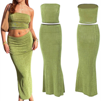 maoxiangshopTwo Piece Skirt Set Women's Suit y2k Clothes Summer Sexy Outfit Cropped Top and Split Skirt Chic Elegant Female Clothing