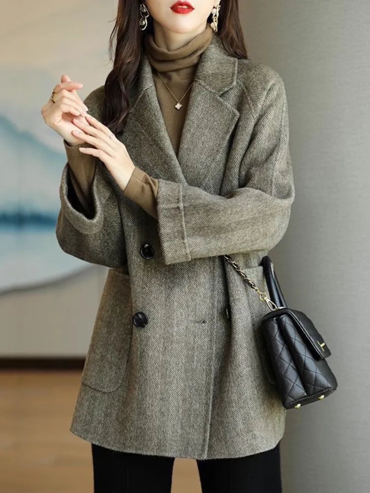 maoxiangshop Wool Coat Elegance Coats and Jackets Women New In Autumn Winter Jacket Women Korean Style Long Sleeve Office Lady Trench Coat