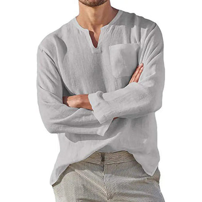maoxiangshop Men Casual Cotton Linen ShirtsStanding Collar Male Solid Color Long Sleeves Loose Tops Spring Autumn Handsome Men's Shirts