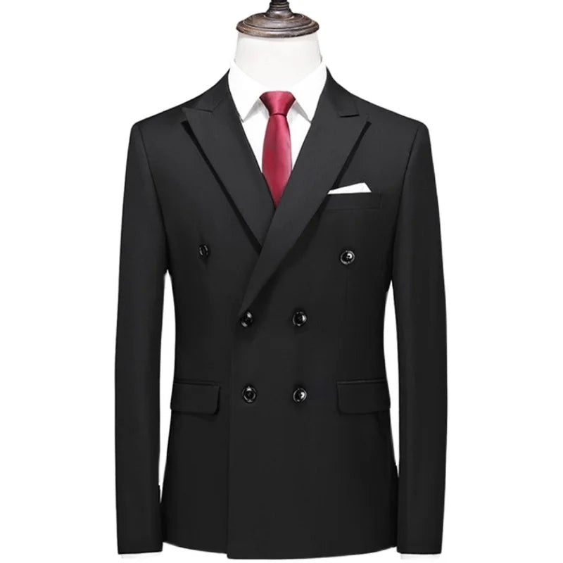 maoxiangshop WELL DRESSED MEN Plus Size 6XL-M Mens Double Breasted Blazer Classic New Solid Slim Fit Suit Jacket Formal Office Business Wedding Casual Blazers