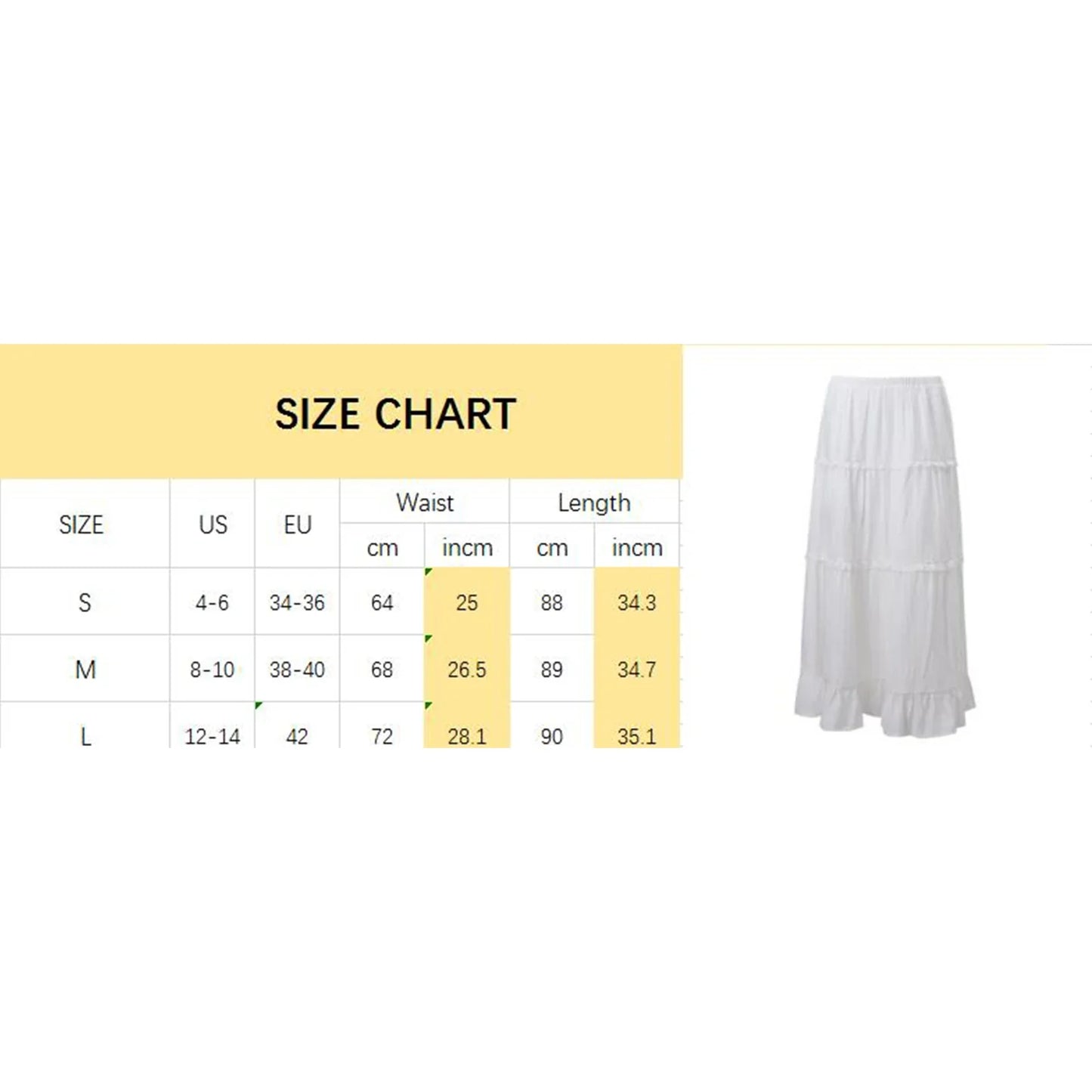 White Elegant Long Skirts Women Elastic Waist Ruffle Lace Trim Flare A-Line Skirts Retro Streetwear Fairycore Clothing