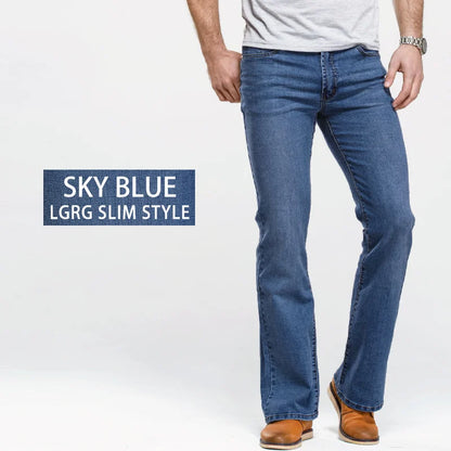maoxiangshop  Mens Boot Cut Jeans Slightly Flared Slim Fit Blue Black Trousers Designer Classic Male Stretch Denim Pants