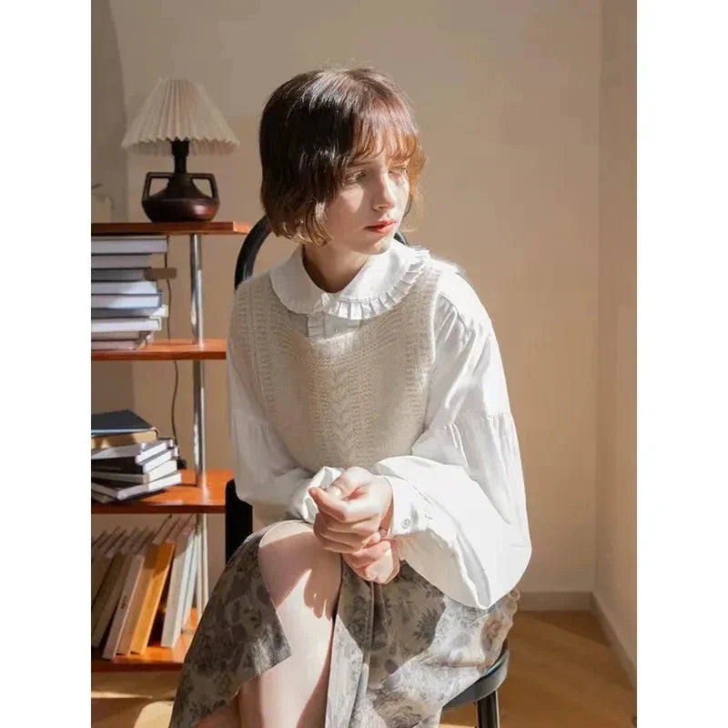 Vintage Knitted Vests Women Sleeveless Sweater Harajuku Square Neck Waistcoat Streetwear Korean Knitwear Tank Pullover New