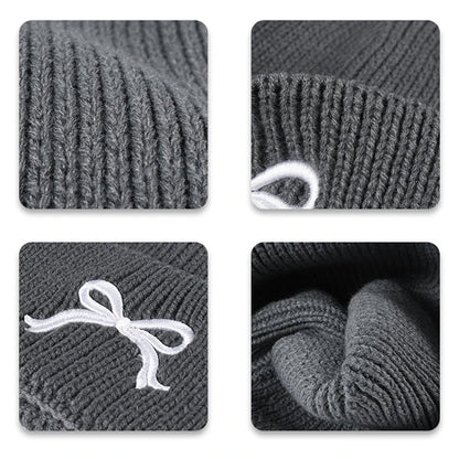 maoxiangshop  -  Winter Knitted Hat for Women Girls Bow Embroidery Woolen Beanies Korean Y2K Bowknot Hip Hop Caps Thick Elastic Ear Warmer Bonnet