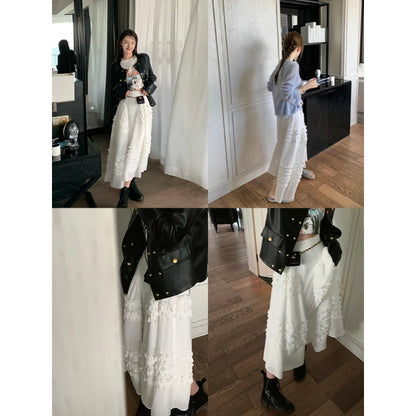 maoxiangshop Irregular Pleated Skirt Solid Color Elastic High Waist Stitching Ruffled Woman Skirt Simple Fashion  Autumn New