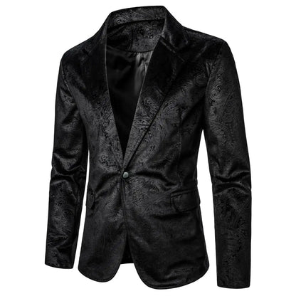 maoxiangshop Men's Blazer Grain Texture Patterned Pocket Single Button Casual Night Club Bar Stage Wedding  Conference Dinner Men's Wear