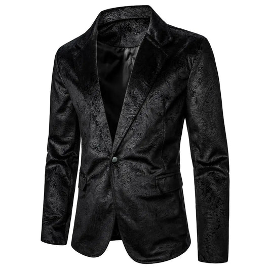 maoxiangshop Men's Blazer Grain Texture Patterned Pocket Single Button Casual Night Club Bar Stage Wedding  Conference Dinner Men's Wear