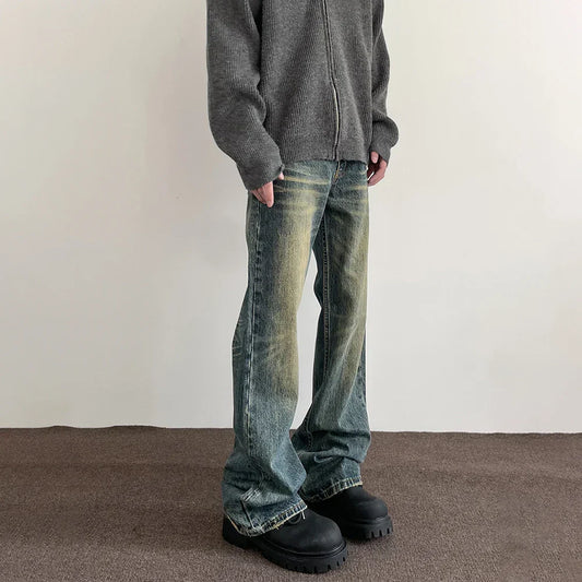maoxiangshop Jeans Men Streetwear Y2k Vintage Blue Distressed Casual Fashion Street Trousers Straight-leg Autumn Winter Flared Denim Pants